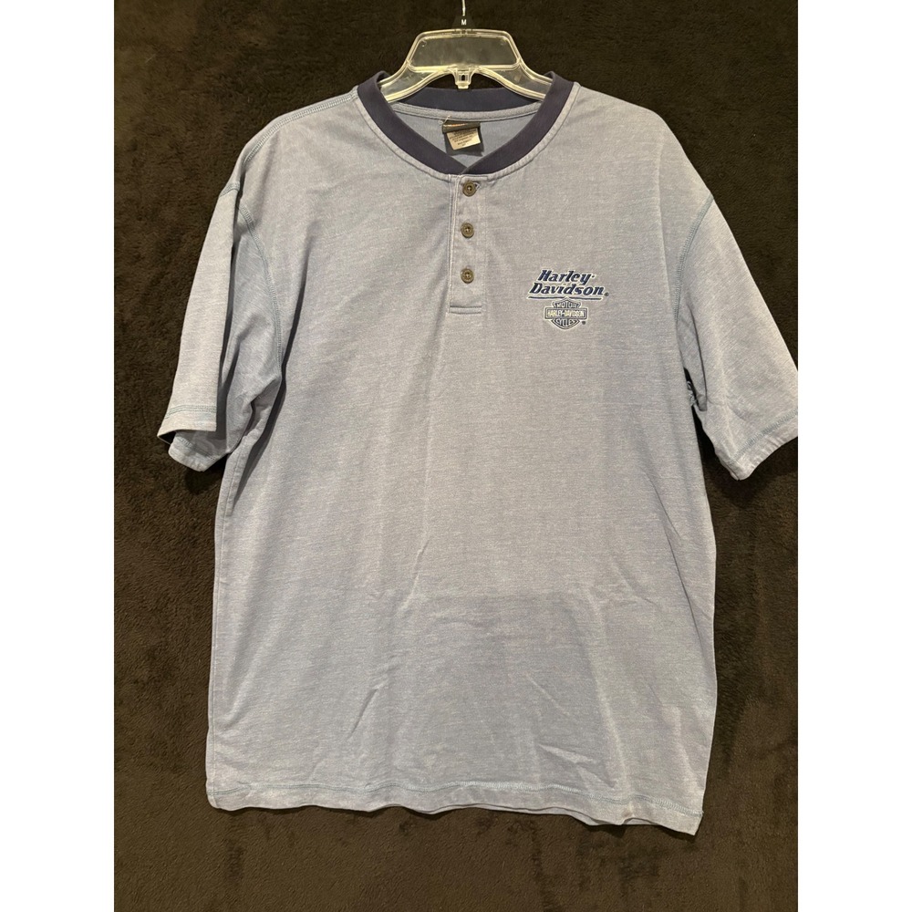 Harley-Davidson Henley Shirt Embroidered Logo Short‎ Sleeve Top Size L